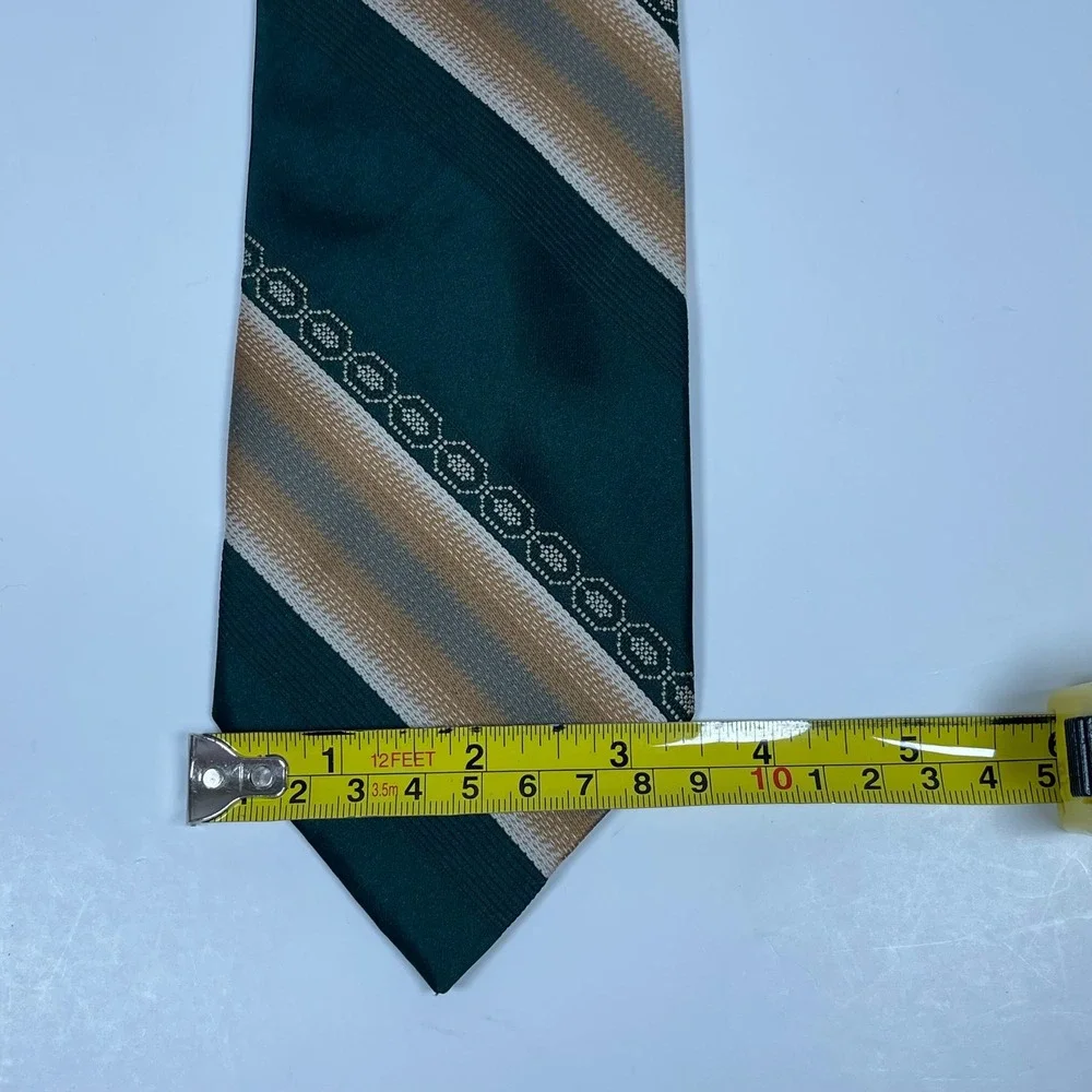 Vintage Wembley Wemlon Necktie Tie Mens Green Brown Striped Geometric 70s